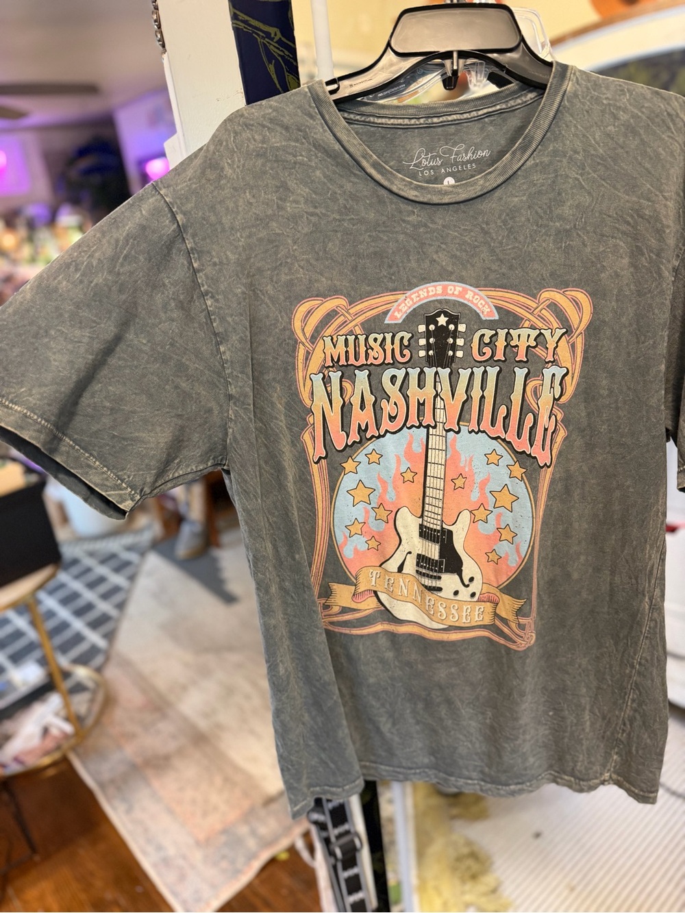 Petite Fashion Nashville Music City Graphic Tee - Washed Gray